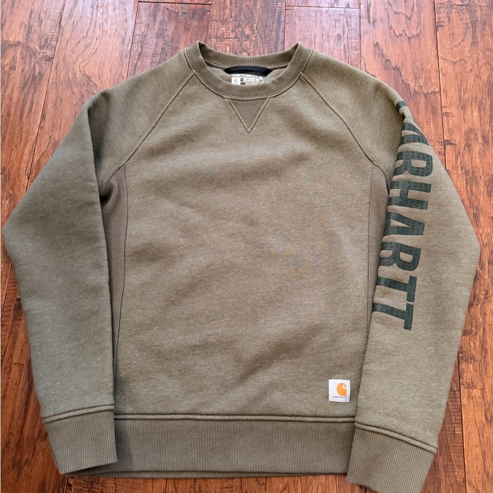 Carhartt Women's Relaxed
Fit Crewneck Logo Olive Sweatshirt - Picture 2 of 15
